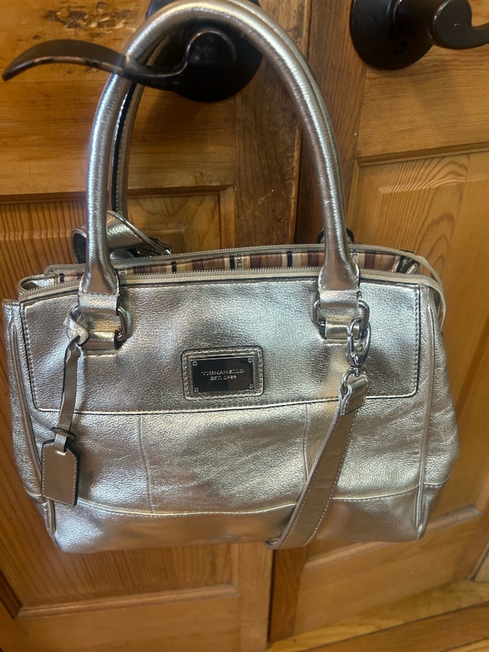 Tignanello All Leather Gold Handbag